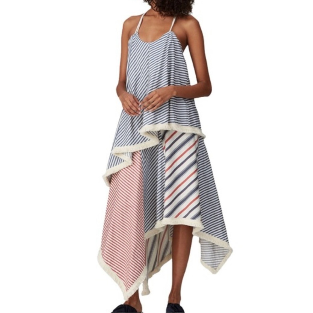 VICTORIA / TOMAS RED, WHITE & BLUE STRIPED ASYMMETRICAL COTTON DRESS SIZE EU 40